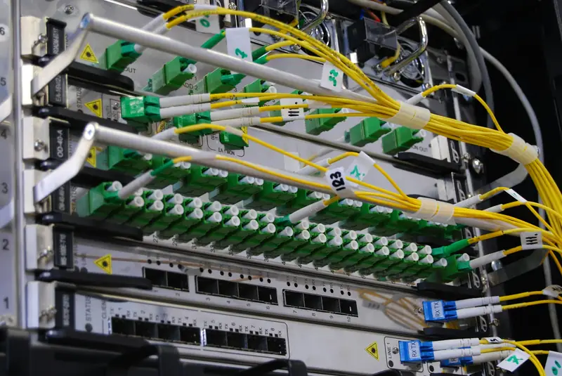Cabos de fibra óptica conectados